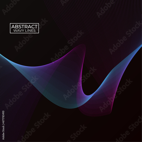 Abstract Vector wavy lines pattern smooth curve flowing dynamic blue green gradient light isolated on black background for concept of technology, digital, communication, science. 