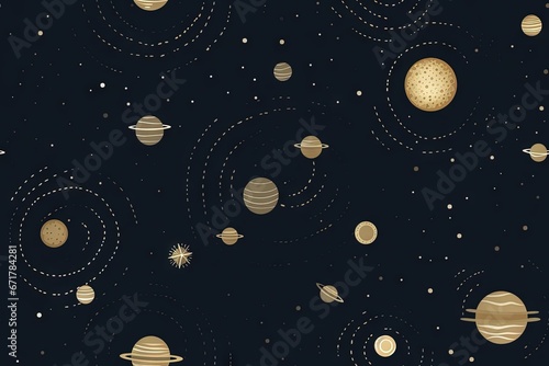Espace abstrait simpliste, univers, arrière-plan pour enfants à motif harmonieux de galaxie. Idéal pour le papier peint des chambres d'enfants. IA générative, IA © Merilno