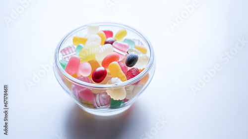 sweets in a jar on a table with white background