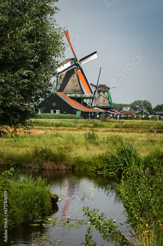 classic Dutch windmills in an idyllic landscape