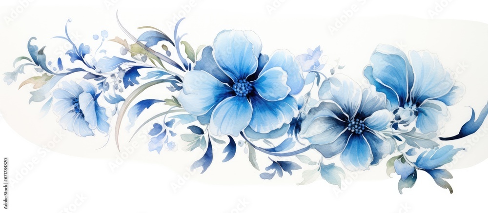 Obraz premium Closeup image of a floral design titled Blue Flower Triplets created with a combination of watercolor and acrylic paints on Canson watercolor sheets This artwork is ideal for generating ins