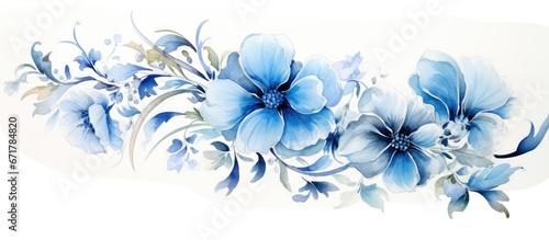 Closeup image of a floral design titled Blue Flower Triplets created with a combination of watercolor and acrylic paints on Canson watercolor sheets This artwork is ideal for generating ins