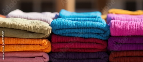 Tunisian cotton towels in outdoor market with multiple colors and traditional style photo