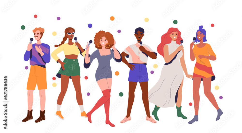 Obraz premium People at karaoke party vector