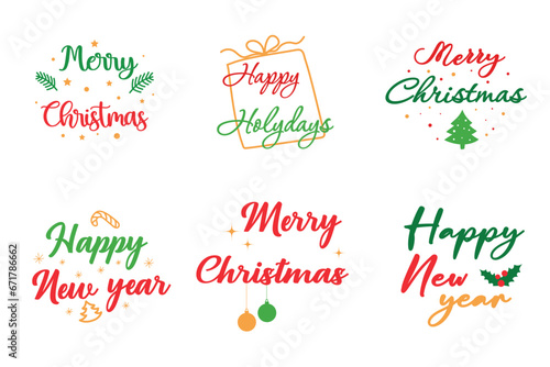 Merry Christmas and Happy New Year  happy holidays  typographic emblems set. logo  text design. Lettering for banners  greeting cards  gifts  etc.