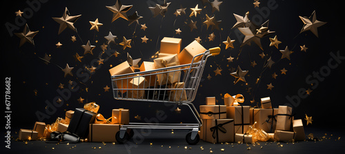 shopping basket containing Christmas gift boxes