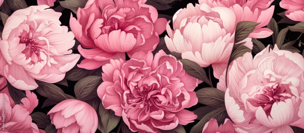 Boho floral pattern with pink flowers Retro collage print for various uses Boho floral pattern with pink flowers Retro collage print for various uses