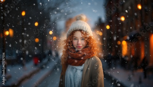 Beautiful red-haired woman on a cold winter's day