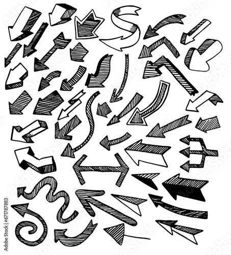 Arrows with hatching vector illustration set