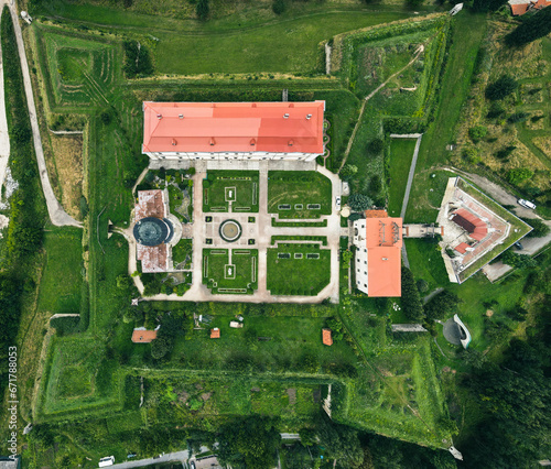 Zolochiv Castle, Ukraine. Drone shot
