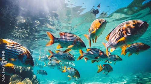 Colorful Shoal of Cichlid Fish in Lake Malawi