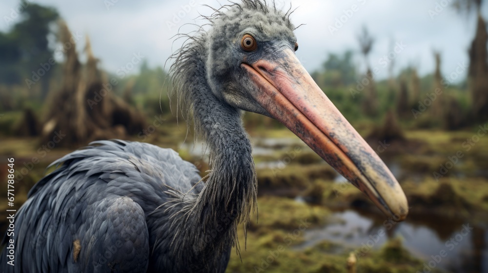 Fototapeta premium Majestic Shoebill Stork in Central African Swamps