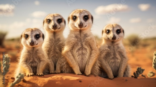 Adorable Meerkats Standing Guard in the Kalahari Desert photo