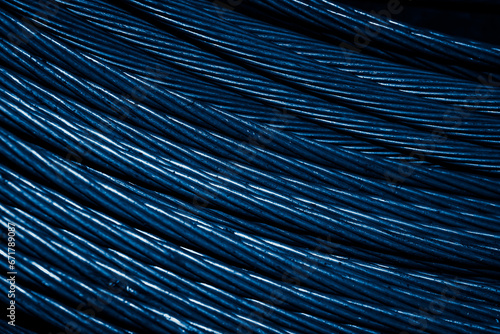 blue aluminum electric cable.background or texture