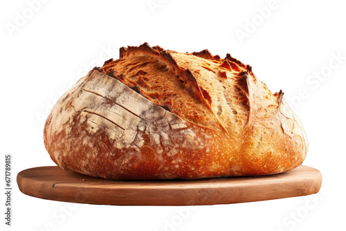 an artisan loaf of traditional homemade sourdough Boule bread isolated on a white or transparent background	
 photo