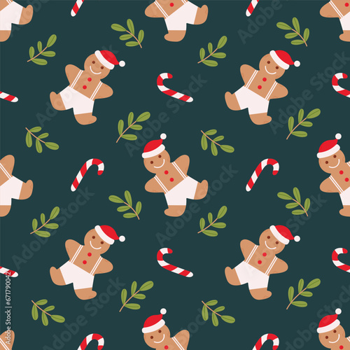 Seamless christmas pattern gingerbread man and candy cane .