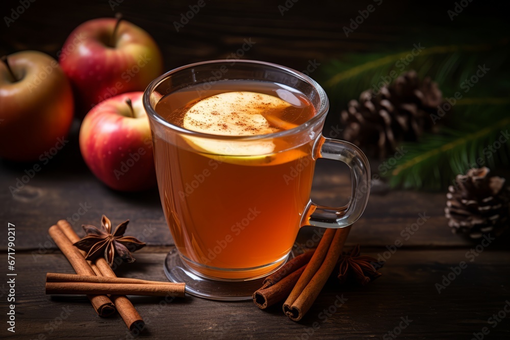 Deliciously inviting caramel apple cider served in a cozy setting with autumnal accents Deliciously inviting caramel apple cider served in a cozy setting with autumnal accents