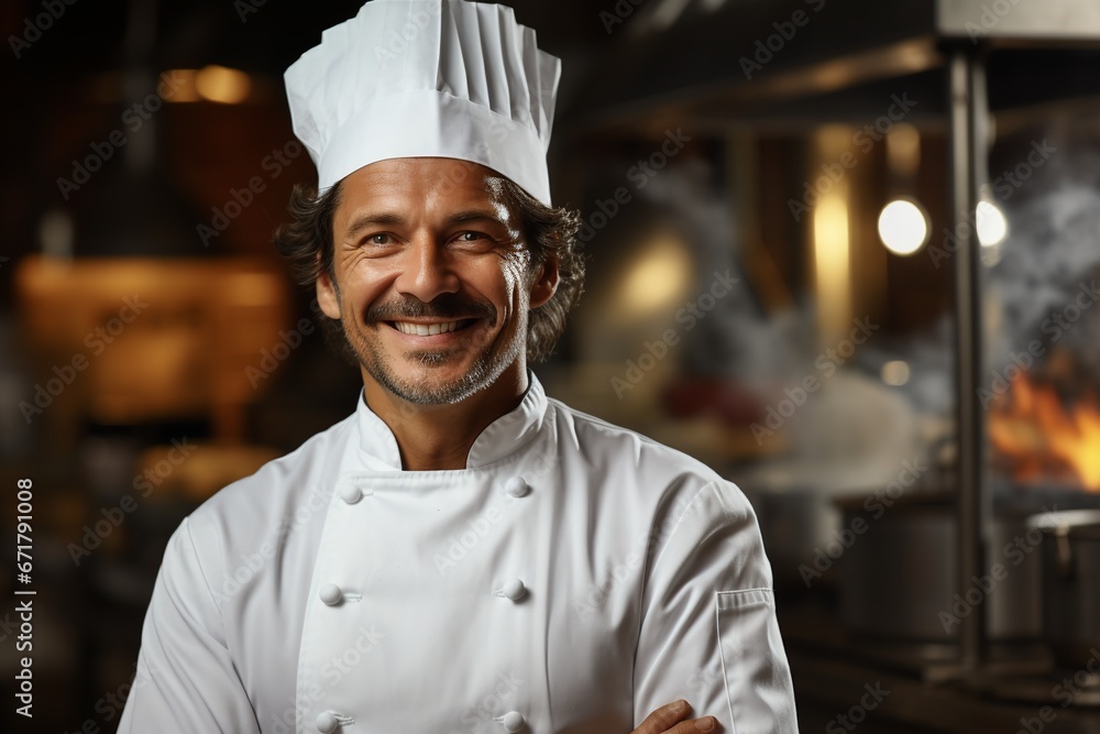 portrait of positive smiling chef in the kitchen