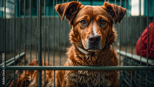 Sad dog at the shelter