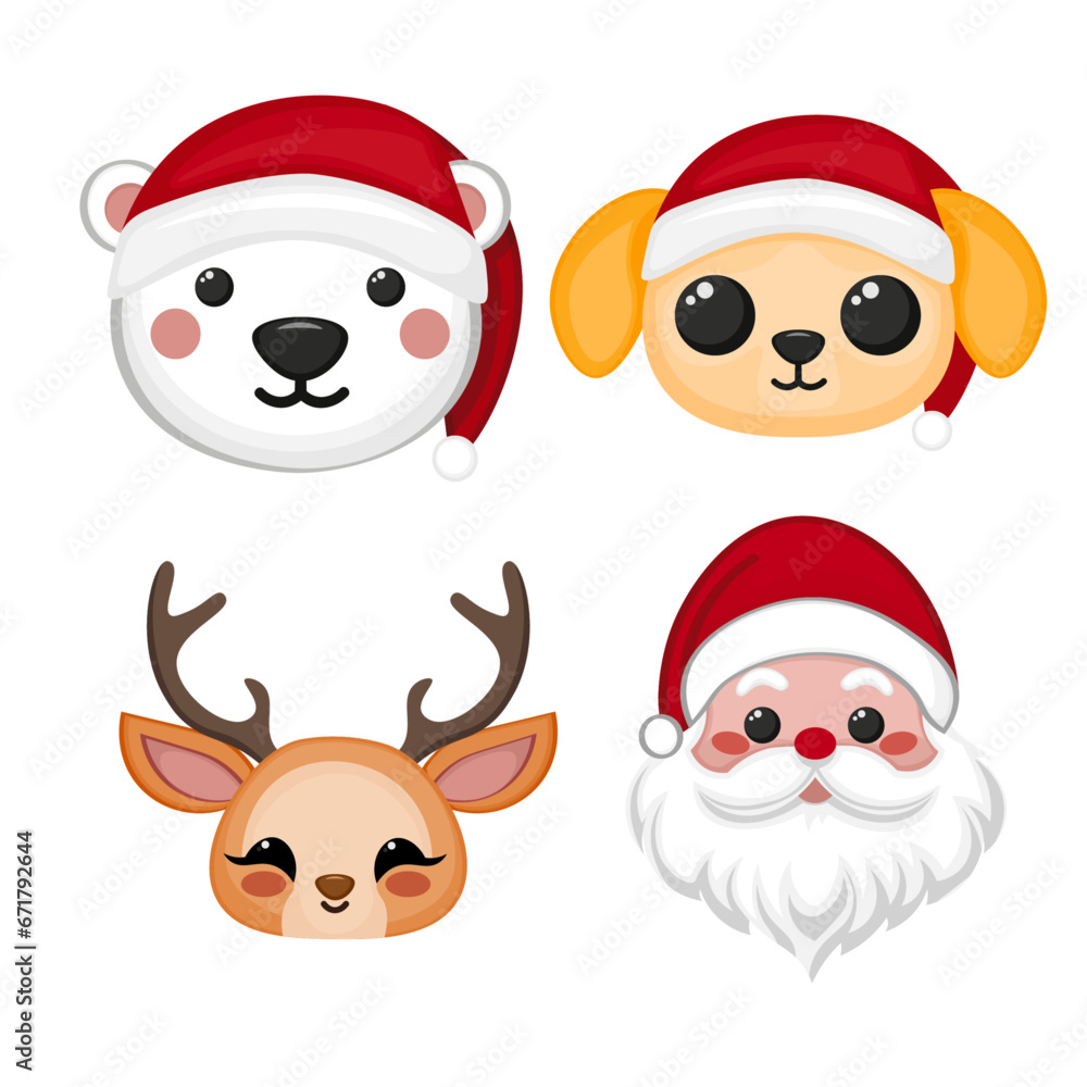 cute and friendly design of christmas emojis, santa claus, reindeer, polar bear, puppy.