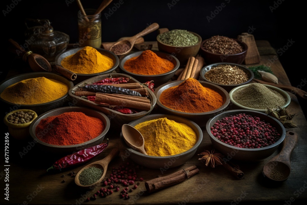 diverse spices for international cooking. Generative AI