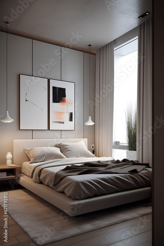 Cozy bedroom interior  in Bauhaus style photo