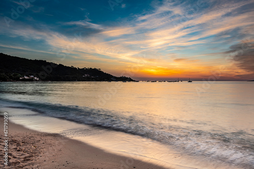 Sunset landscape with Plage du Sagnone  Corsica island  France