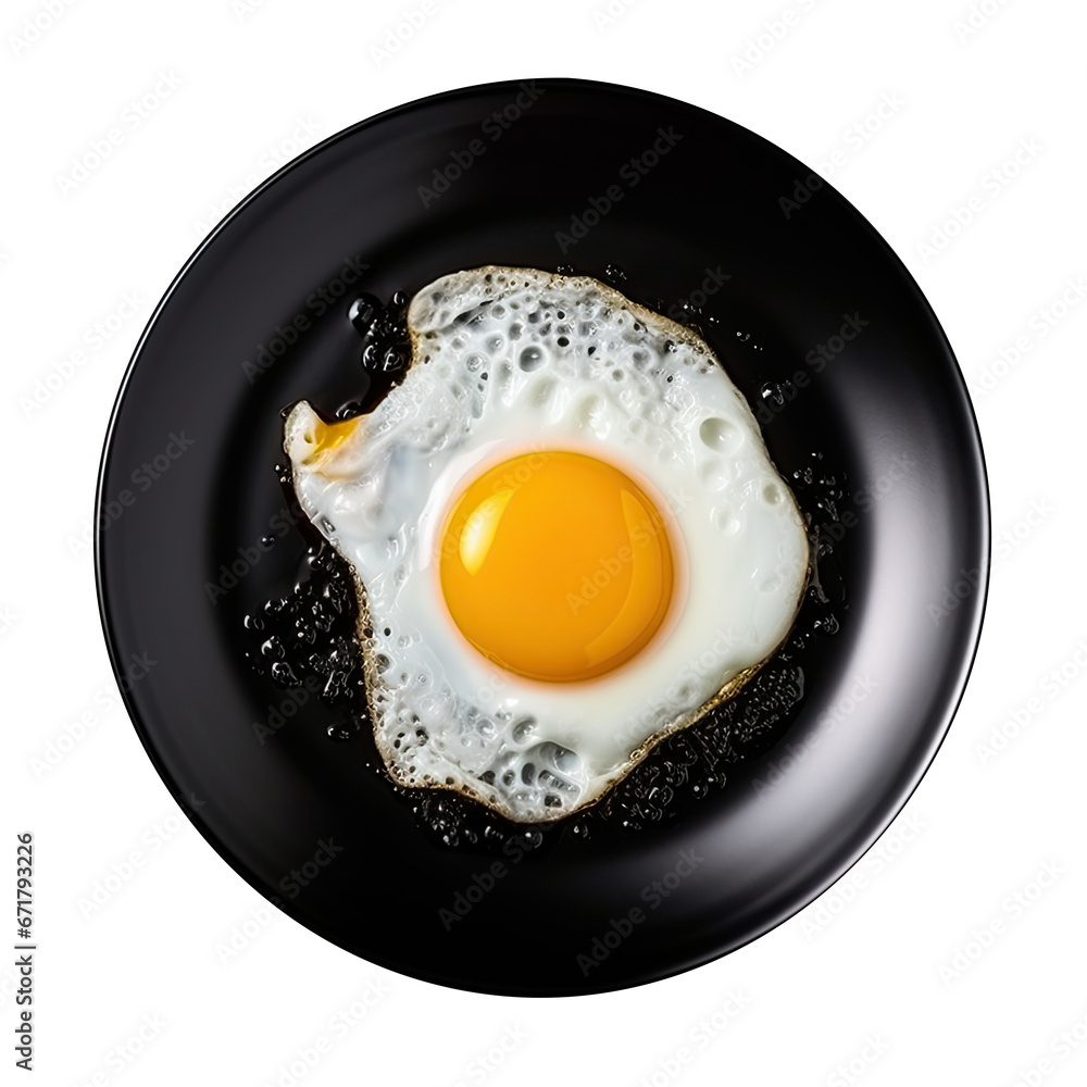fried egg in a black frying pan with perfect round yellow yolk, isolated on a white or transparent background.
fried egg in a black frying pan with perfect round yellow yolk, isolated on a white or transparent background.