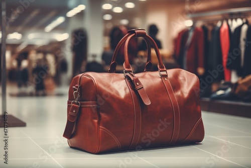Elegant and Masculine Styled Leather Bags in Boutique Atmosphere