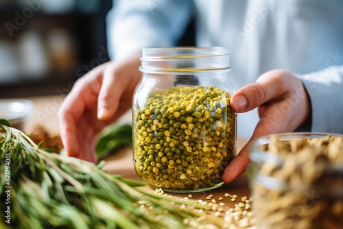 Man Pouring Millet Seeds Captured in Raw Authenticity and Detailed Macro Photography