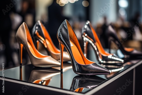 Elegant High Heels Display with Chrome Reflections photo