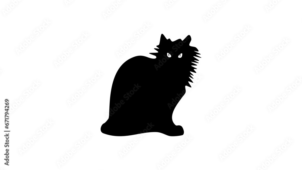 cat doodle, black isolated silhouette