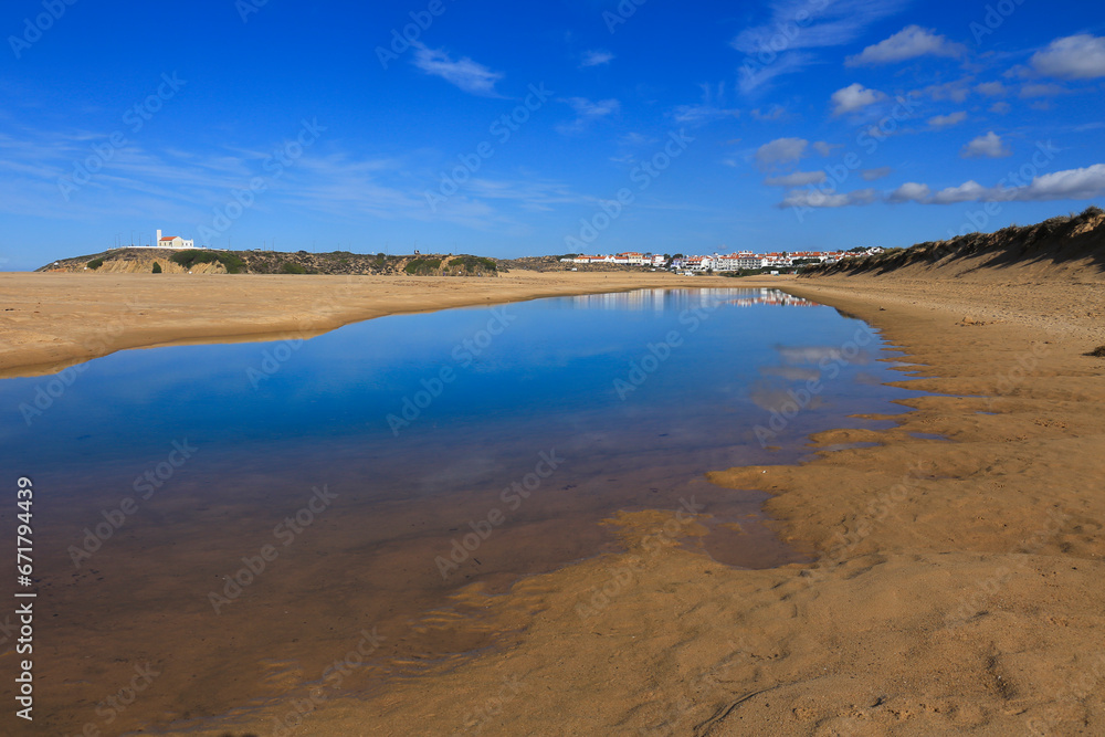 Beautiful Das Furnas beach with golden sand in Portugal
