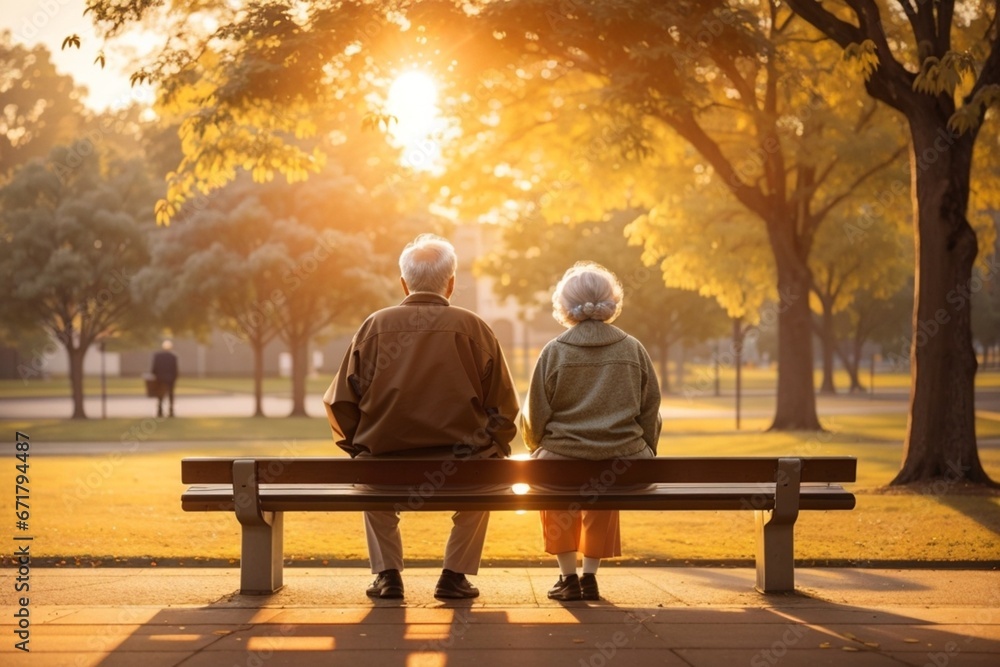 couple sitting on bench in park couple sitting on bench in park
