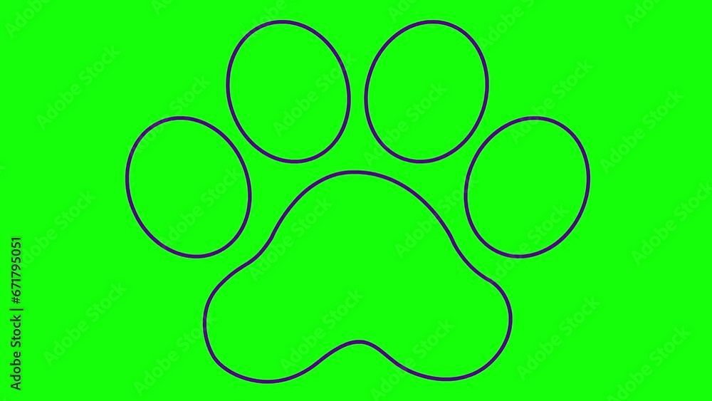 Animated linear cat violet footprint. A cat's paw print appears. Looped video. Vector illustration isolated on green background
Animated linear cat violet footprint. A cat's paw print appears. Looped video. Vector illustration isolated on green background