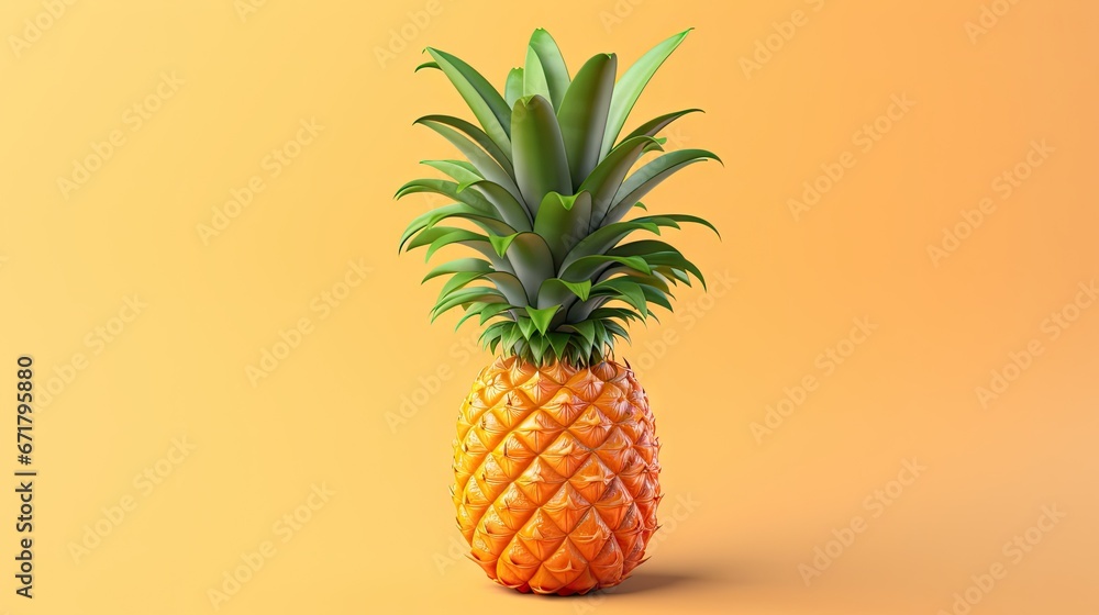 a pineapple on a yellow background with a green leafy plant in the middle of the image and a yellow background. generative ai a pineapple on a yellow background with a green leafy plant in the middle of the image and a yellow background. generative ai