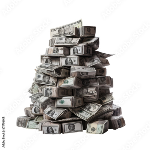 a Big pile of money American dollar bills, isolated on a white or transparent background.	
 photo