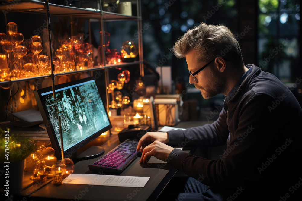 A scientist in a lab studying climate data and models, emphasizing the importance of research and innovation in addressing climate challenges. Generative Ai.