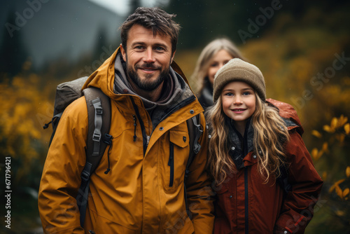 A family enjoying a day in the outdoors, promoting the value of connecting with nature and the importance of its conservation in combating climate change. Generative Ai.