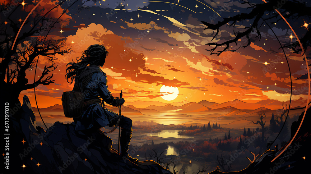 Sagittarius: A spirited archer drawing a celestial bow, surrounded by a ...