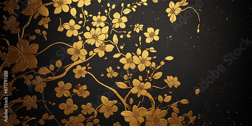 金の花模様のある背景素材　ジェネレーティブ AI
