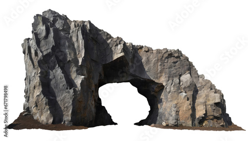Big empty rock cave with entrance isolated on transparent background . PNG, cutout, or clipping path.	 photo