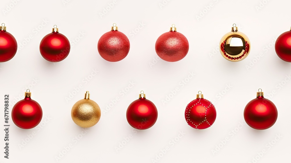 a group of red and gold christmas ornaments on a white background with space for the word merry christmas written below. generative ai a group of red and gold christmas ornaments on a white background with space for the word merry christmas written below. generative ai