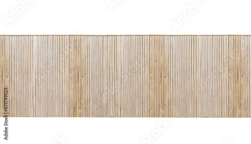 a wall, fence, picket stylish wooden garden wall panel, barrier, or border, isolated on a transparent background. PNG, cutout, or clipping path.