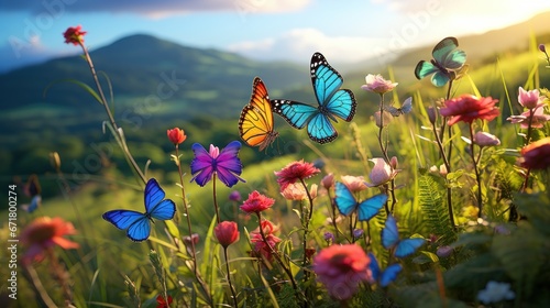 Prairie landscape in costa rice and native butterfly.UHD wallpaper