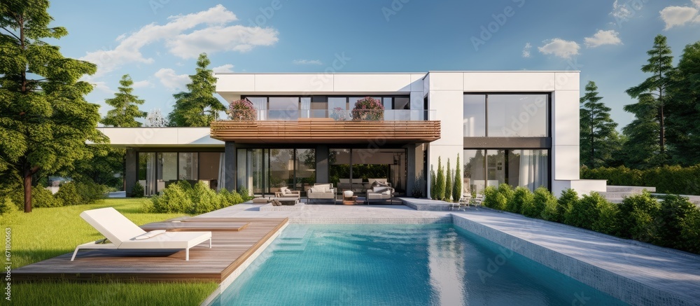 Contemporary villa with garden pool and view