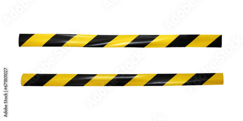 Yellow and black barricade tape isolated on transparent or white background Warning tape. Black and yellow line striped. Vector illustration. PNG.