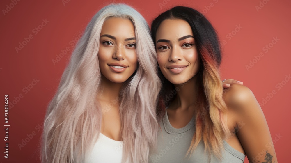 Beautiful confident and smiling women with different ethnicities and stylish hairs and minimal background Beautiful confident and smiling women with different ethnicities and stylish hairs and minimal background