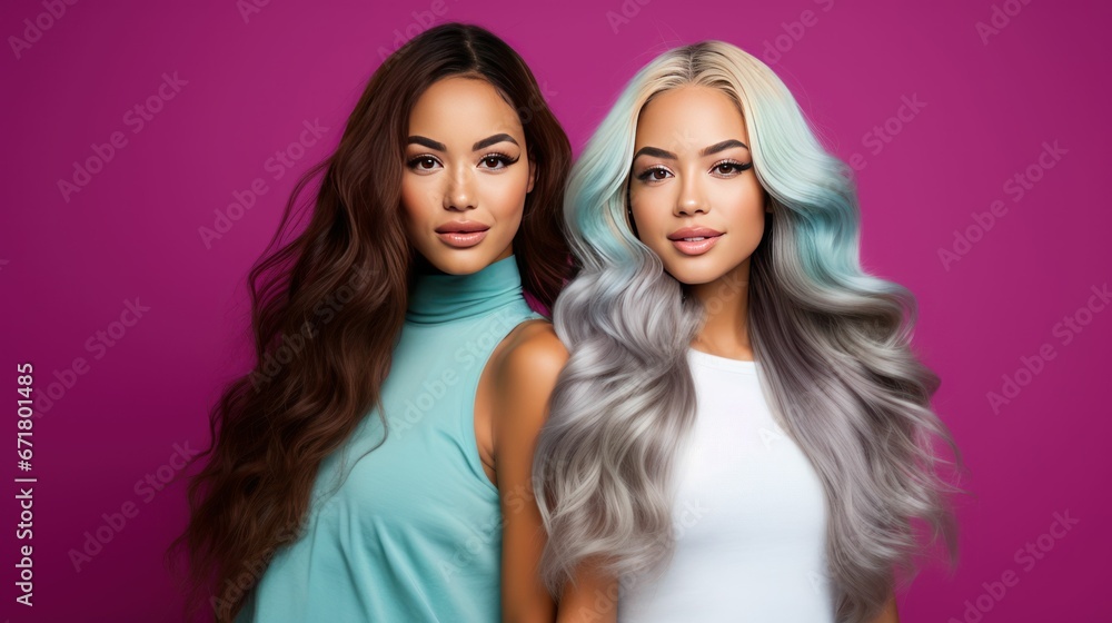 Beautiful confident and smiling women with different ethnicities and stylish hairs and minimal background Beautiful confident and smiling women with different ethnicities and stylish hairs and minimal background