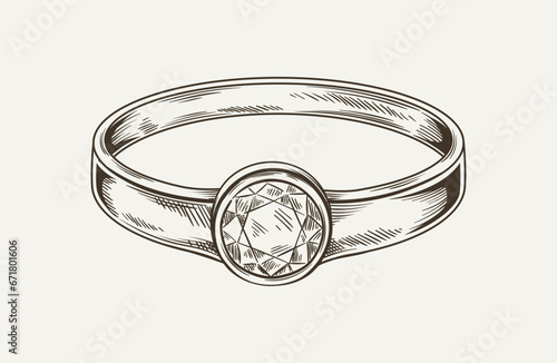 Wedding ring minimalistic sketch vector